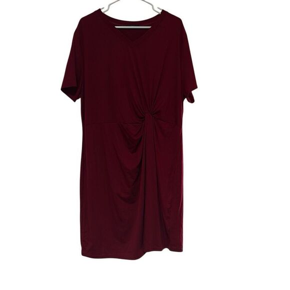Shein Curve 4XL Red Lune Twist Front V Neck Tshirt Dress Office Corporate Work - Picture 2 of 12